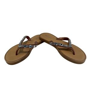 Wanted Flip Flop Sandals Womens 9 Tan Bronze Rhinestone Embellished Flat Summer
